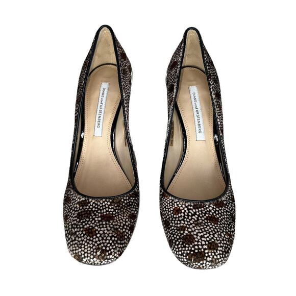 Diane Von Furstenberg Vintage Real Calf Fur Animal Print Block Heel Pumps Sz 7 - Picture 4 of 12